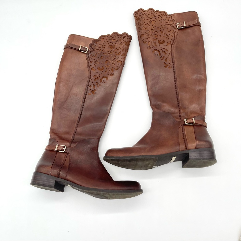 Gianni Bini Brown Riding Boots with Laser Cut Out Design Women’s Size 8M